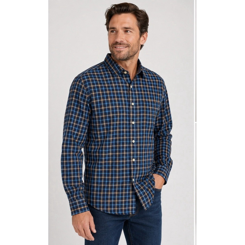 Cremieux Men's Shirt Size L Blue Plaid Long Sleeve Button Up Casual